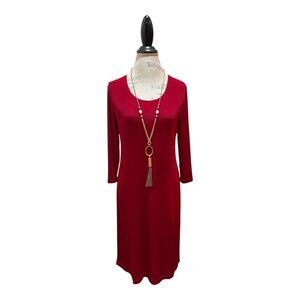 Slinky Brand Size M Red Stretch Scoop Neck Long Sleeve Dress NEW NWT